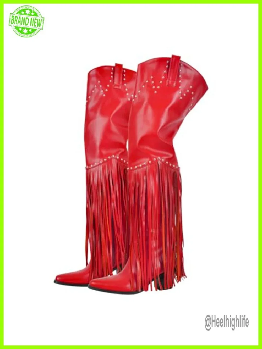 Western Thigh High Cowboy Boots with Fringe Over Knee Wide Calf Cowgirl Boots